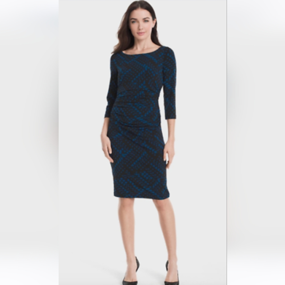 NWT White House Black Market Geometric Print 3/4 Sleeve Knit Dress Sz. 2